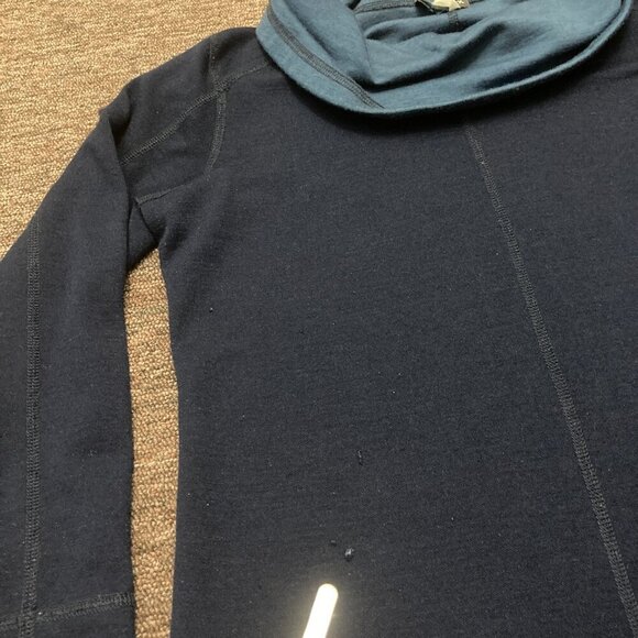 Women's Ibex Blue Dyad Cowl Neck Pullover Merino Wool Sweater Sweatshirt Sz M - Picture 6 of 9